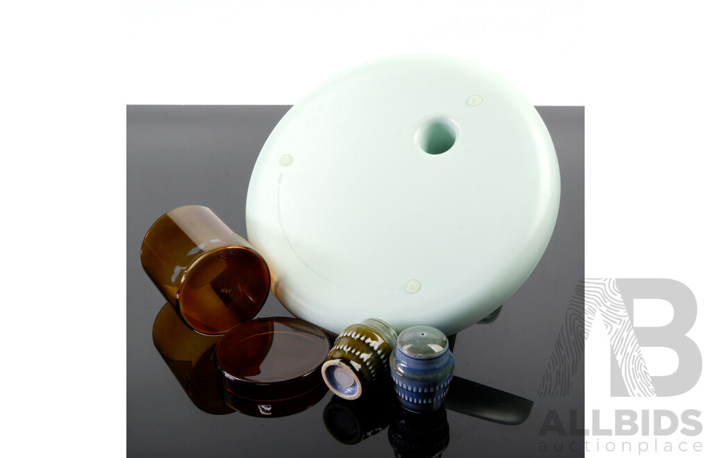 Lidded Glass Canister by Hay Glass, Pair Wade Ceramic S & P Shakers and Vitra Rotary Tray Designed by Jasper Morrison
