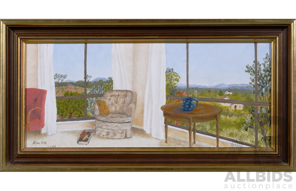 Allan Cook, (20th Century, Active C1980s), the Reading Corner, Oil on Board, 24 x 47 cm (frame)