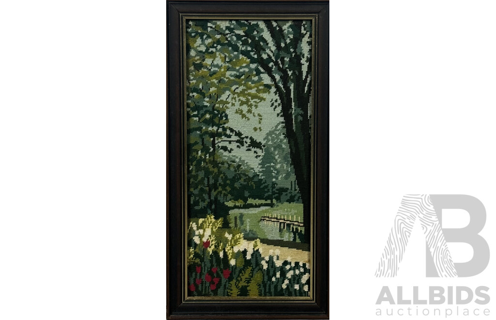 Artist Unknown, Peaceful Park, Wool Embroidery, 69 x 35 cm (frame)