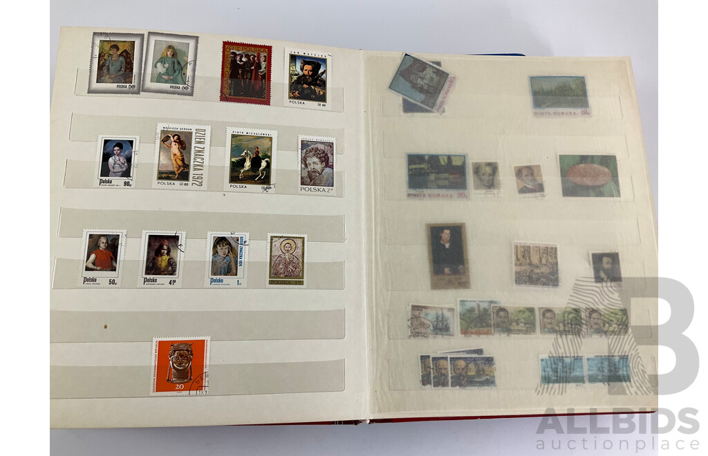Two Albums of Vintage Stamps Including New Zealand, Dubai, Mongolia, Poland, Cocos Islands, Zimbabwe, Singapore, Canada, Yugoslavia, USA, Netherlands, UK, Fiji, France, PNG, Grenada, Isle of Men