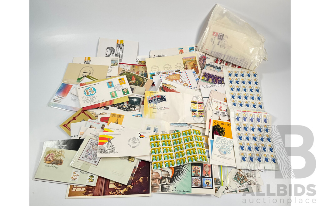Collection of Australian 1970-80's Stamp Packs and First Day Covers Including Mint Five Dollar Sir Arthur Streeton, Stamp Week , Joint Issue and More