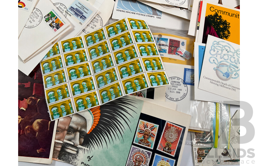 Collection of Australian 1970-80's Stamp Packs and First Day Covers Including Mint Five Dollar Sir Arthur Streeton, Stamp Week , Joint Issue and More