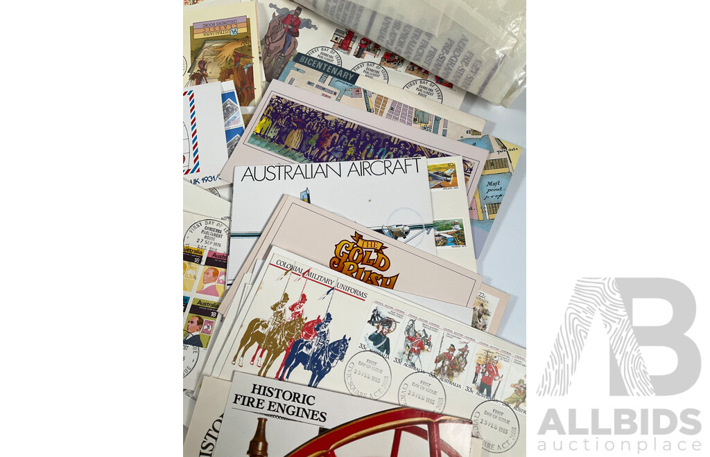 Collection of Australian 1970-80's Stamp Packs and First Day Covers Including Mint Five Dollar Sir Arthur Streeton, Stamp Week , Joint Issue and More