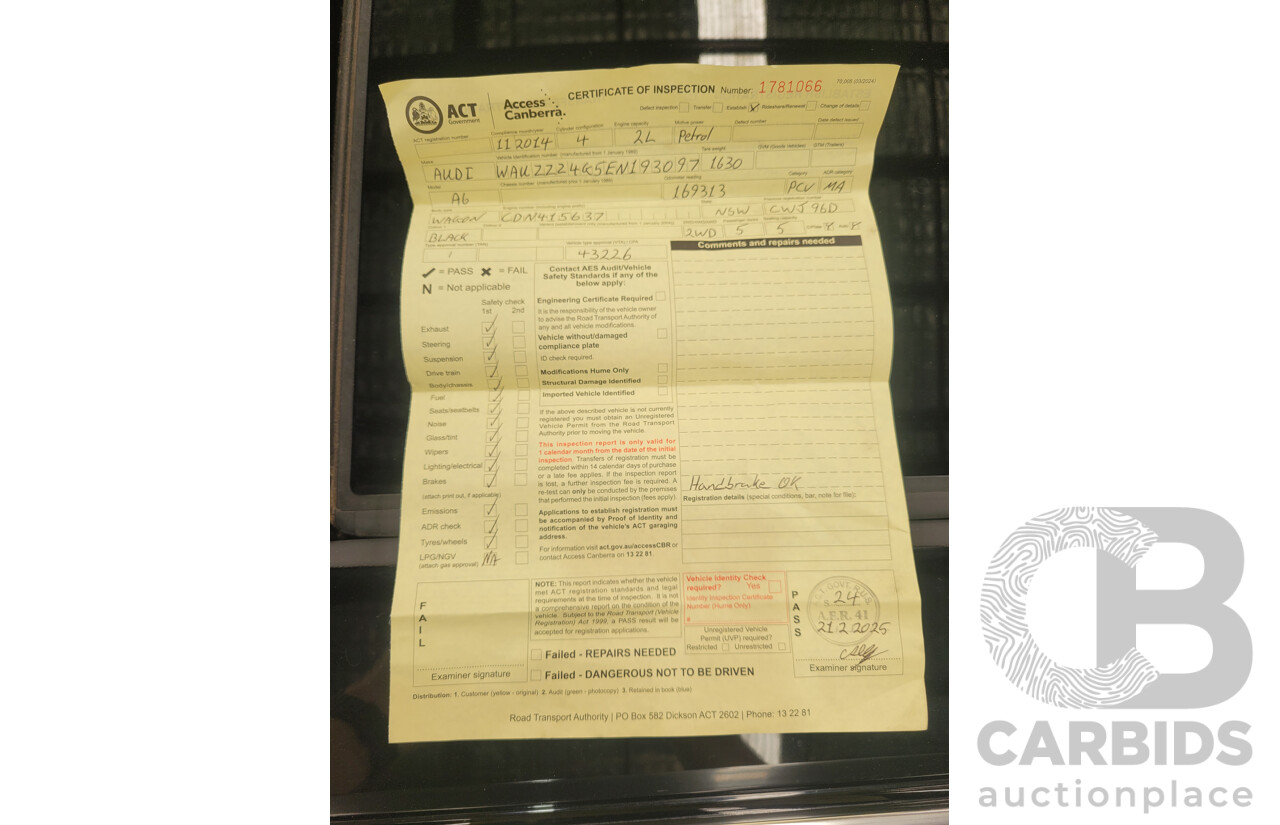 11/2014 Audi A6 2.0 TFSI Avant 4GL MY14 4d Wagon Brilliant Black Turbo 2.0L