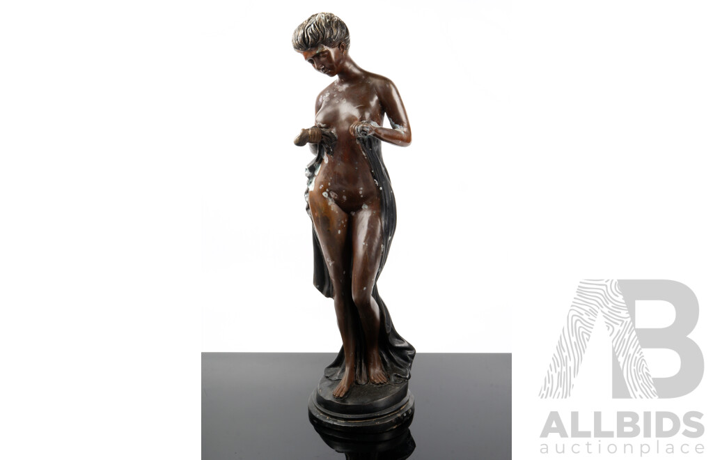 Retro Hollow Bronze Figure of Naked Lady in Bath Robe