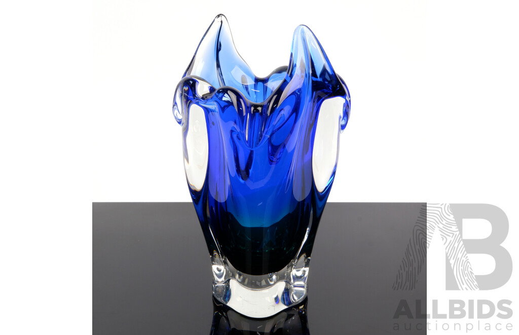 Funky Heavy Based Blue Glass Sommerso Vase