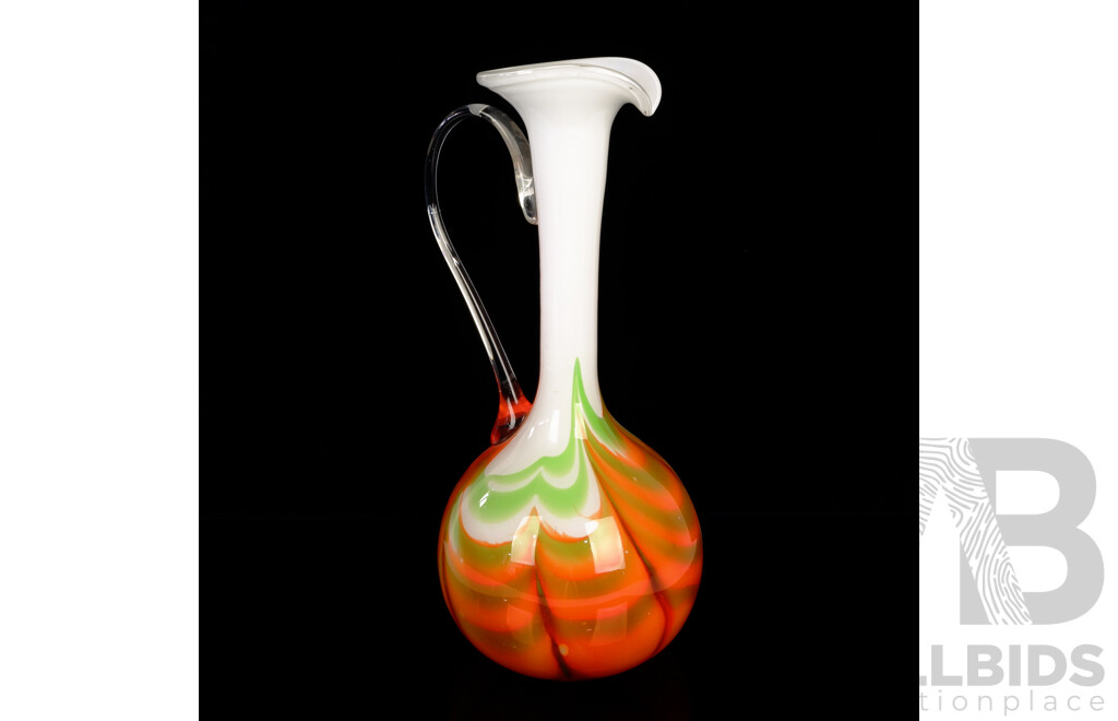 Retro Italian Hand Blown Glass Pitcher with Internal Swirl Detail