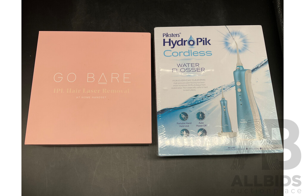 GO BARE IPL Laser Removal, HYDRO PIK Cordless Water Flosser - Lot of 2