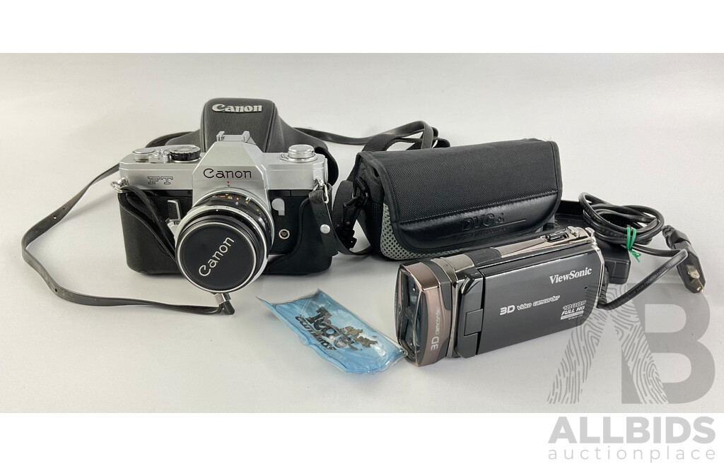 Vintage Canon FT 35mm Film Camera and Viewsonic 3D Video Camcorder