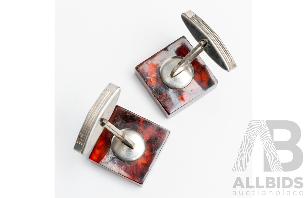 Vintage Natural Baltic Amber Cuff Links, 16mm X 16mm Squares
