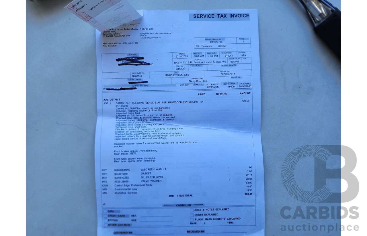 3/2008 Toyota Rav4 CV (4x4) ACA33R 4d Wagon Black 2.4L