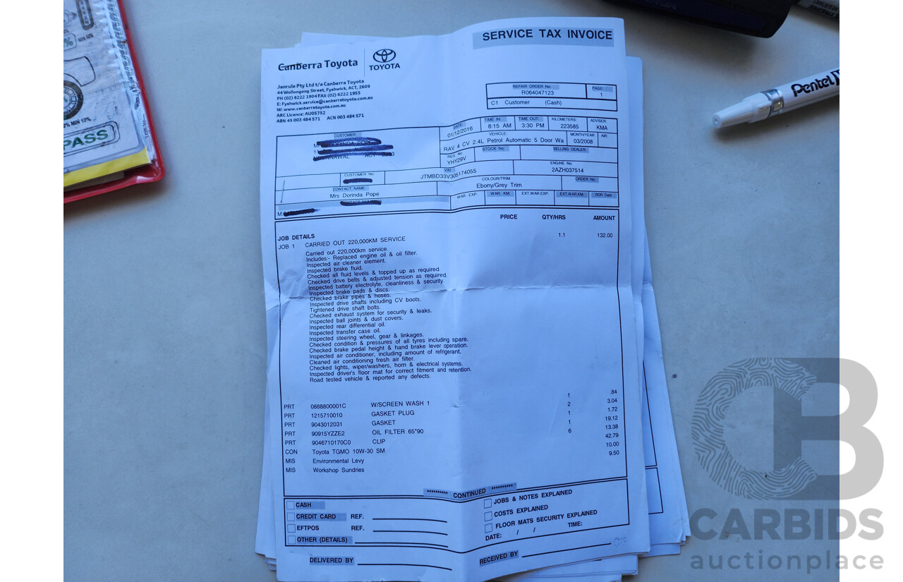 3/2008 Toyota Rav4 CV (4x4) ACA33R 4d Wagon Black 2.4L