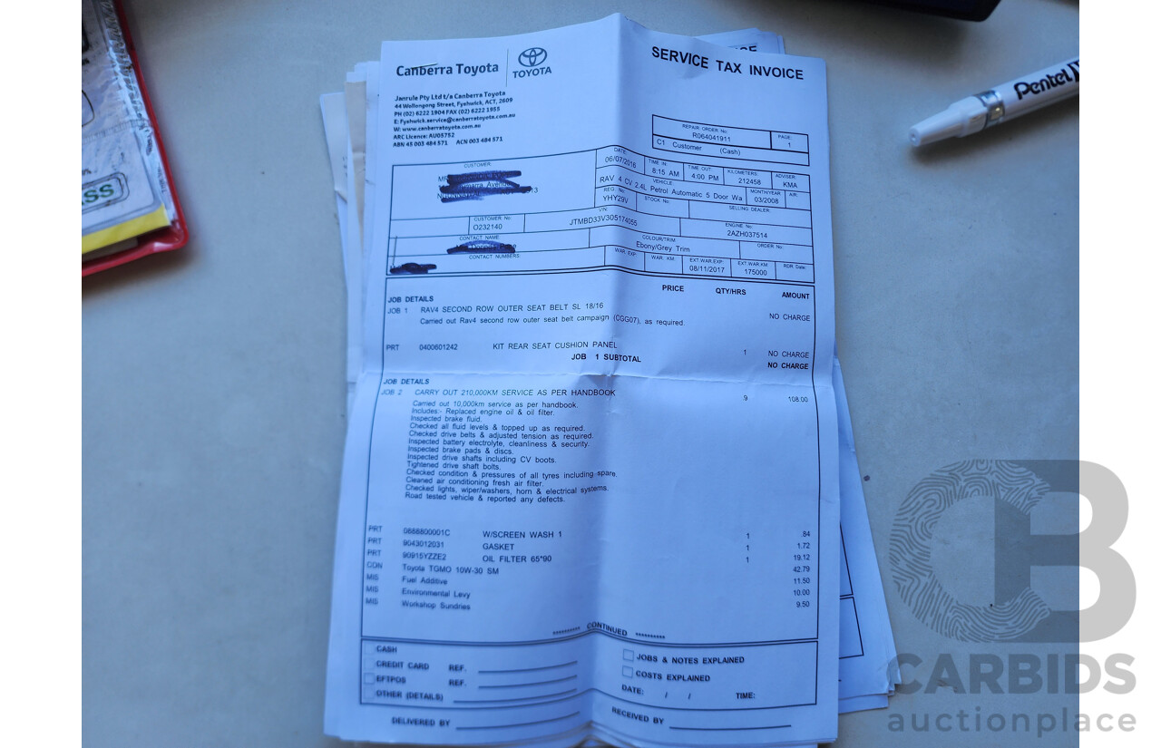 3/2008 Toyota Rav4 CV (4x4) ACA33R 4d Wagon Black 2.4L