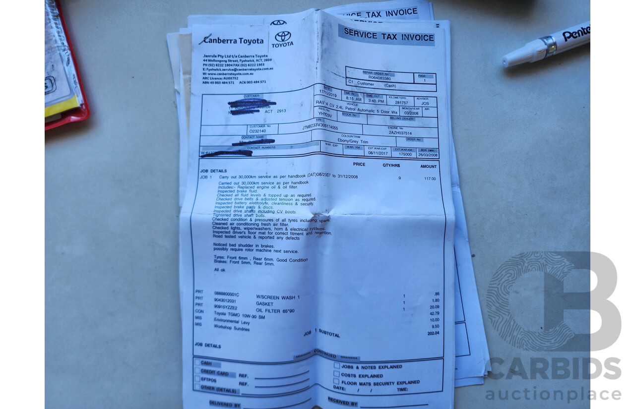 3/2008 Toyota Rav4 CV (4x4) ACA33R 4d Wagon Black 2.4L