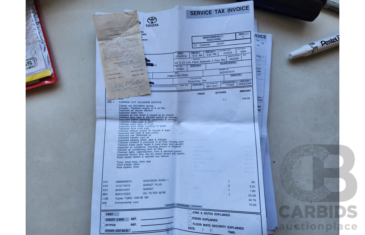 3/2008 Toyota Rav4 CV (4x4) ACA33R 4d Wagon Black 2.4L