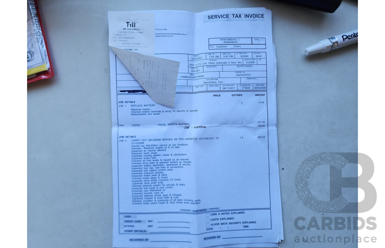 3/2008 Toyota Rav4 CV (4x4) ACA33R 4d Wagon Black 2.4L