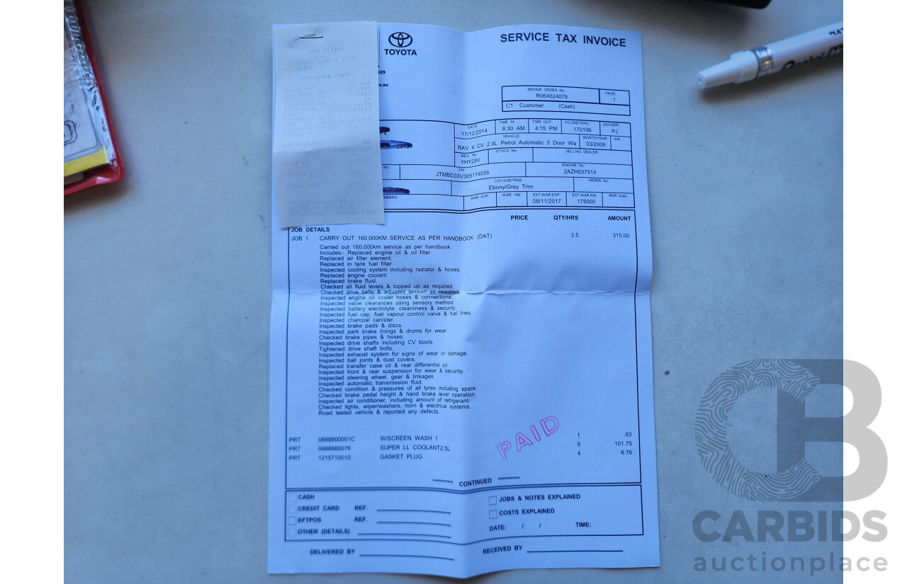 3/2008 Toyota Rav4 CV (4x4) ACA33R 4d Wagon Black 2.4L