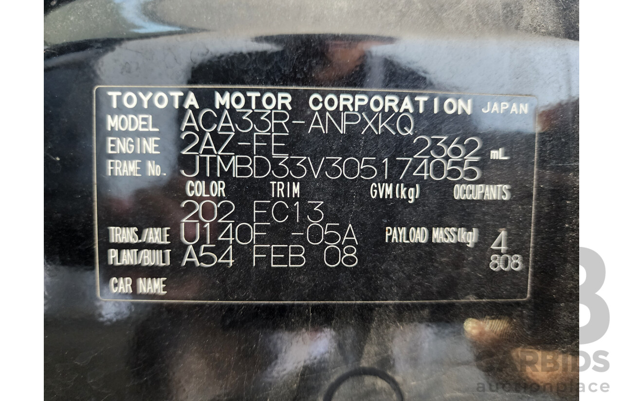 3/2008 Toyota Rav4 CV (4x4) ACA33R 4d Wagon Black 2.4L