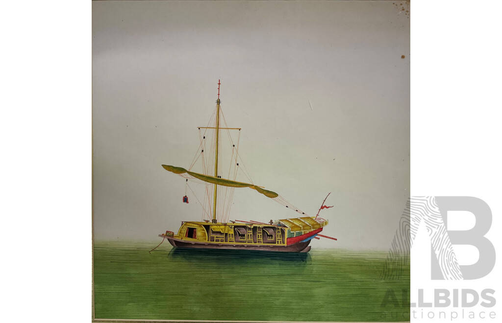 Chinese Junk Painting with Golden Frame (53x53x2.5cm)