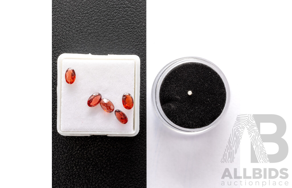 Diamond Single Unset 0.01CT & Garnet (5) Unset Oval Cut Gemstones, 2.75CT