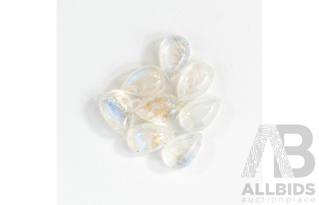 Moonstone, (8) Unset Pear Shaped Cabochon Gemstones, 4.05CT