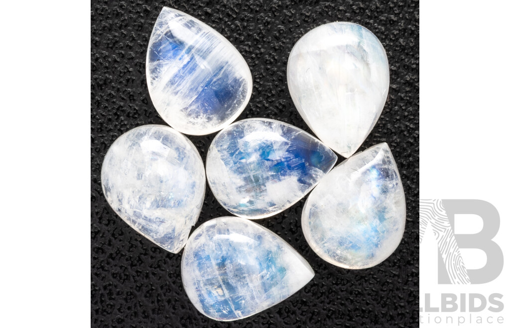 Moonstone, (6) Natural Unset Pear Cabochons, 10.90ct