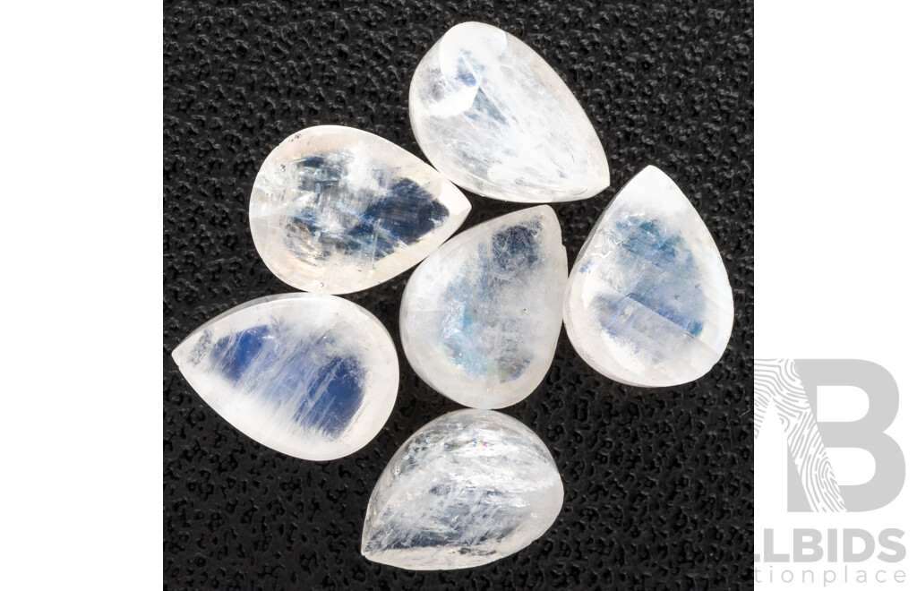 Moonstone, (6) Natural Unset Pear Cabochons, 10.90ct