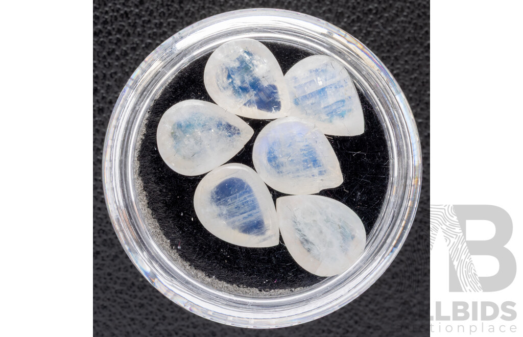 Moonstone, (6) Natural Unset Pear Cabochons, 10.90ct