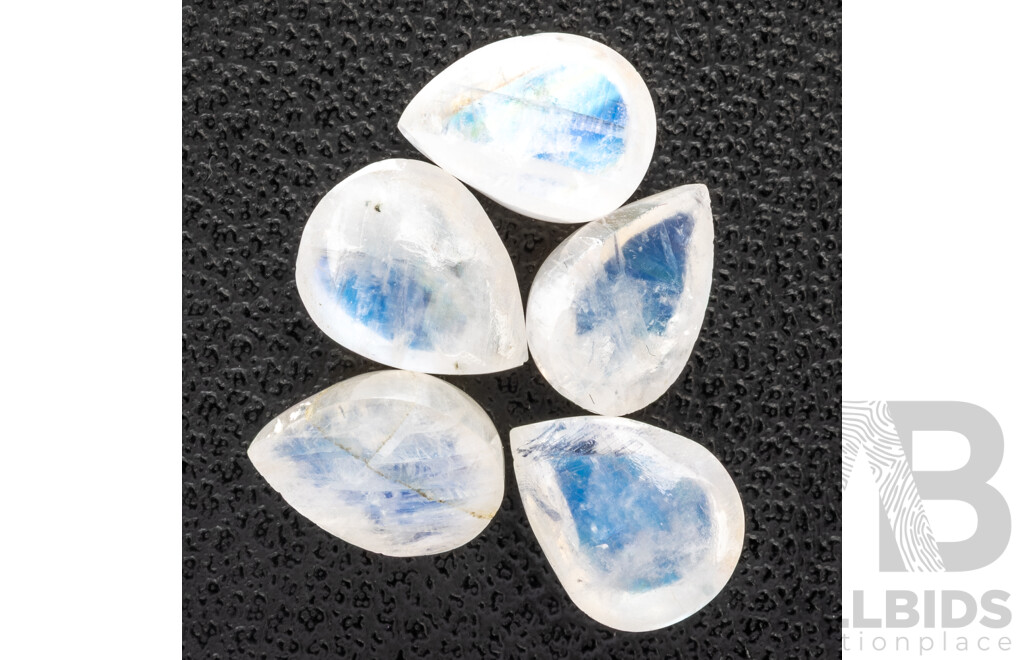 Moonstone, (5) Natural Unset Pear Cabochons, 9.0ct