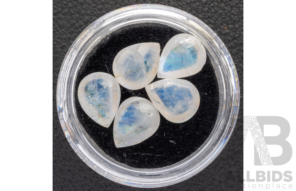 Moonstone, (5) Natural Unset Pear Cabochons, 9.0ct