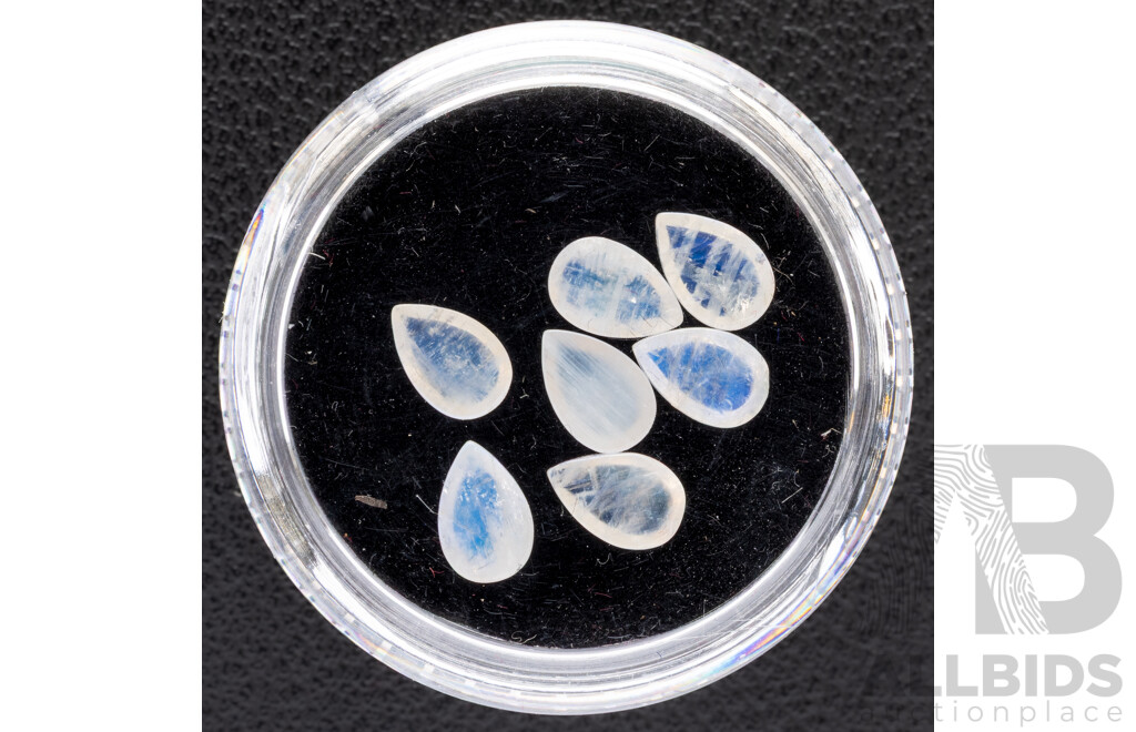 Moonstone, (7) Natural Unset Pear Cabochons, 3.60ct
