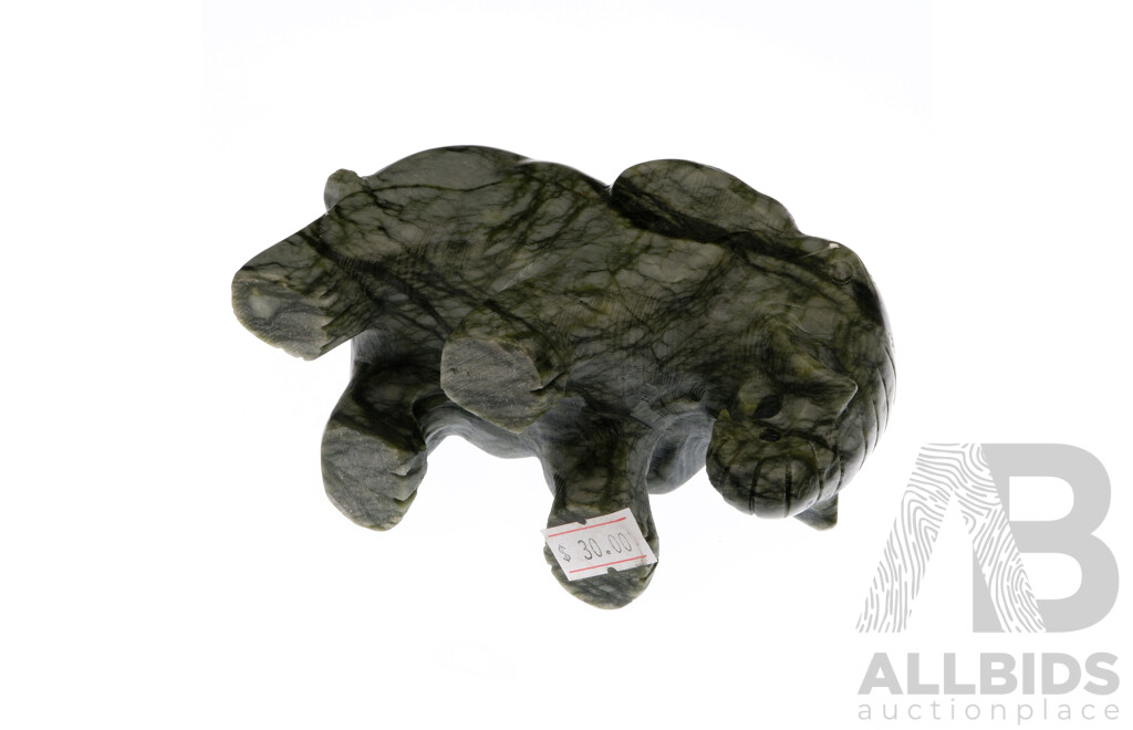 Hand Carved Green Serpentine Polished Stone Elephant Figure