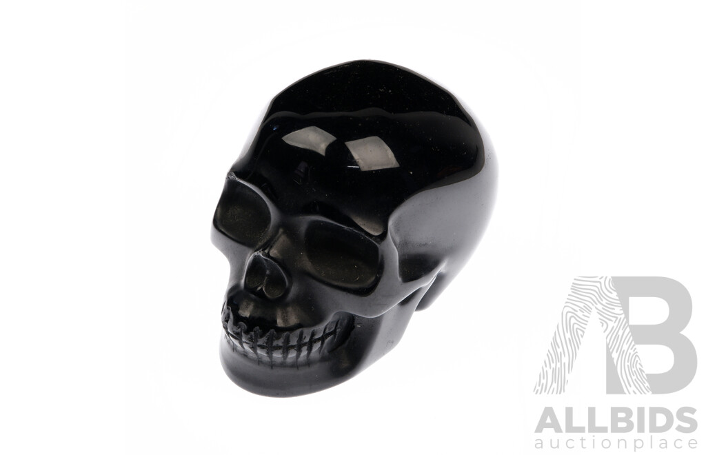 Carved Polished Black Stone Memento Mori Skull