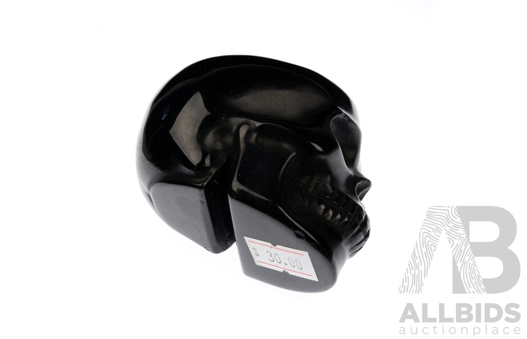 Carved Polished Black Stone Memento Mori Skull