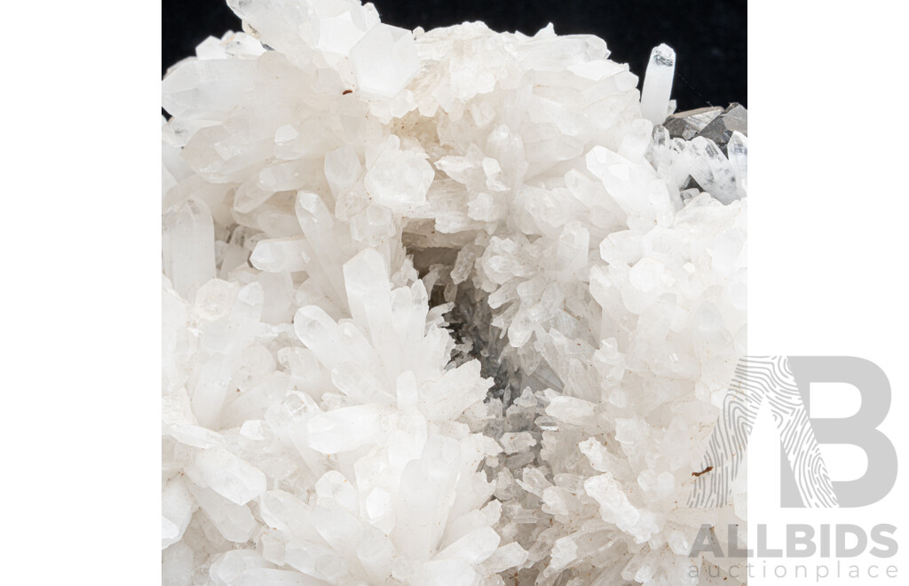 Impressive Large Quartz Crystal Cluster with Crystal Flowers on Carved Wooden Stand