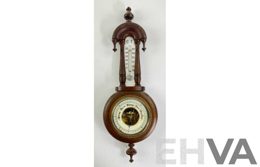Vintage Lufft Wall Barometer/Thermometer with Turned Finials