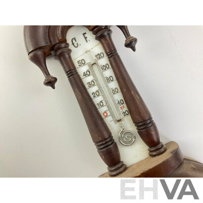 Vintage Lufft Wall Barometer/Thermometer with Turned Finials