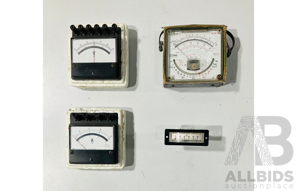 Vintage Yokogawa Volt and Amp Meters, Sanwa Multimeter, Electric Temp Gauge