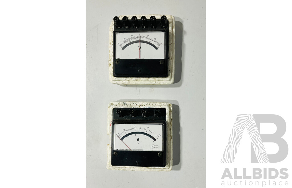 Vintage Yokogawa Volt and Amp Meters, Sanwa Multimeter, Electric Temp Gauge