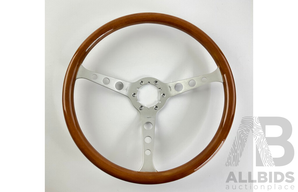 Vintage Timber and Aluminium Sports Steering Wheel