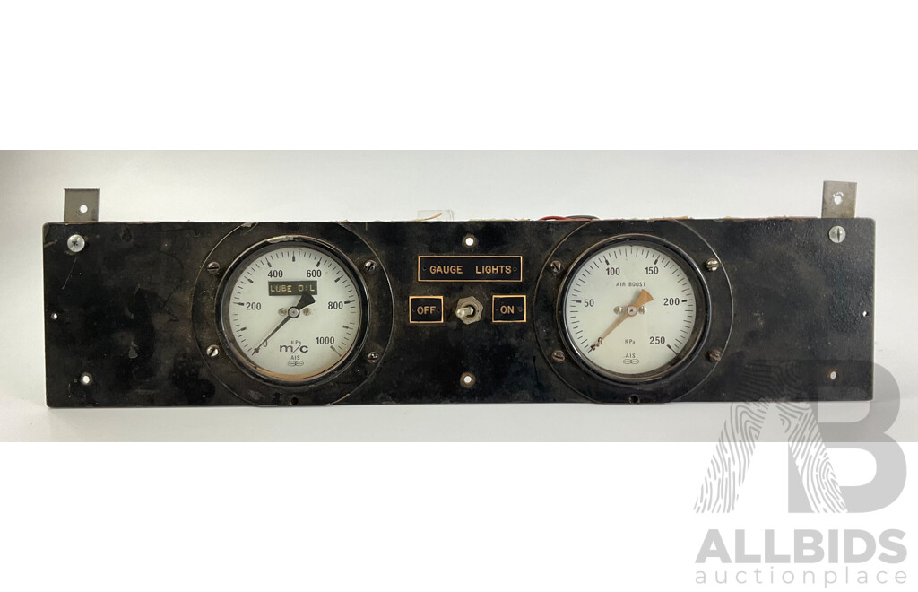 Vintage Mounted VDO Gauges, Air Boost and Lube Oil Pressure, Likely Locomotive