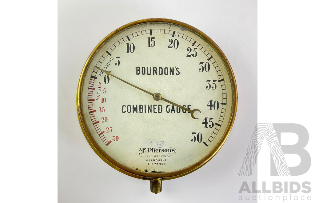 Vintage McPherson's Bourdon's Combined Pressure/Vacuum Gauge