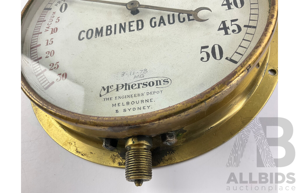 Vintage McPherson's Bourdon's Combined Pressure/Vacuum Gauge
