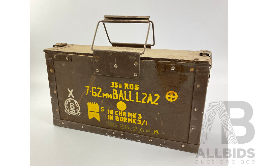 Vintage Government Explosive 7.62 Caliber, 350 Rounds Timber Ammunition Box