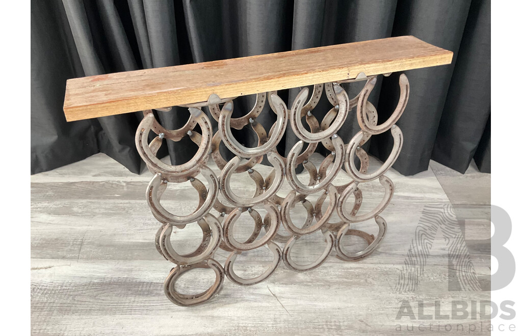 Vintage Bespoke Horse Shoe and Timber Wine Rack