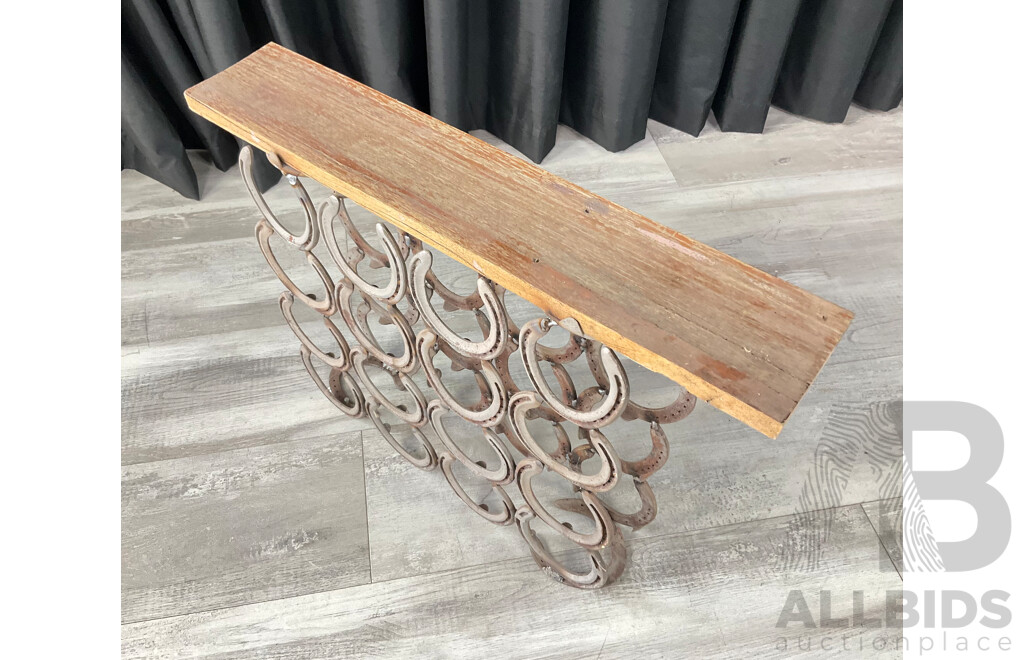 Vintage Bespoke Horse Shoe and Timber Wine Rack