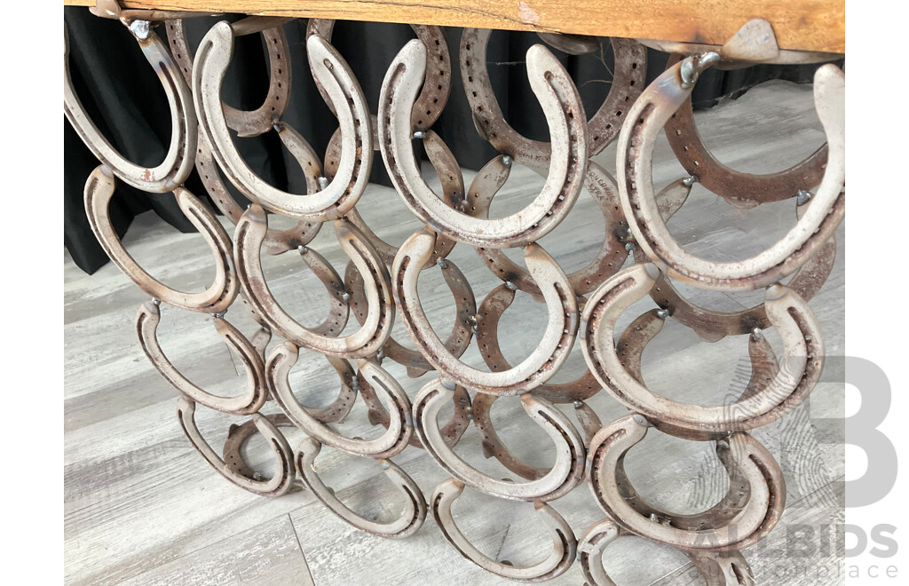 Vintage Bespoke Horse Shoe and Timber Wine Rack