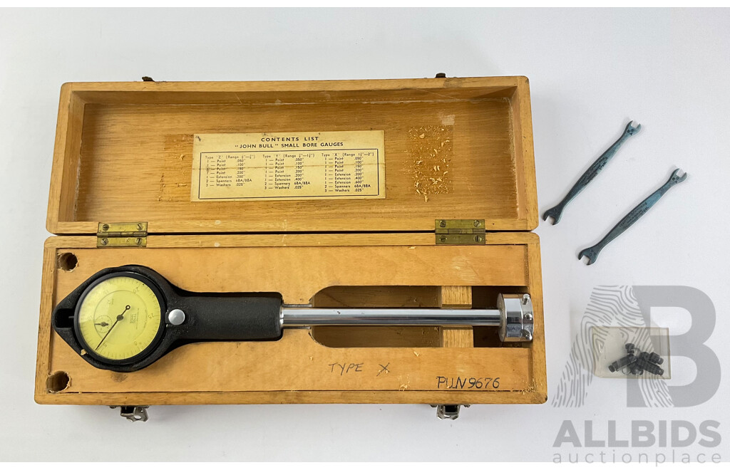 Vintage John Bull Small Bore Gauge in Original Case 1.35 - 2 Inch, Made in England