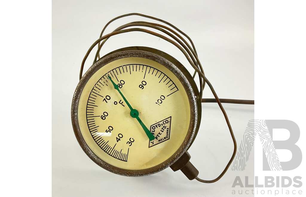 Vintage J.A Floyd & Co Fahrenheit Temperature Gauge and Probe, Made in Australia