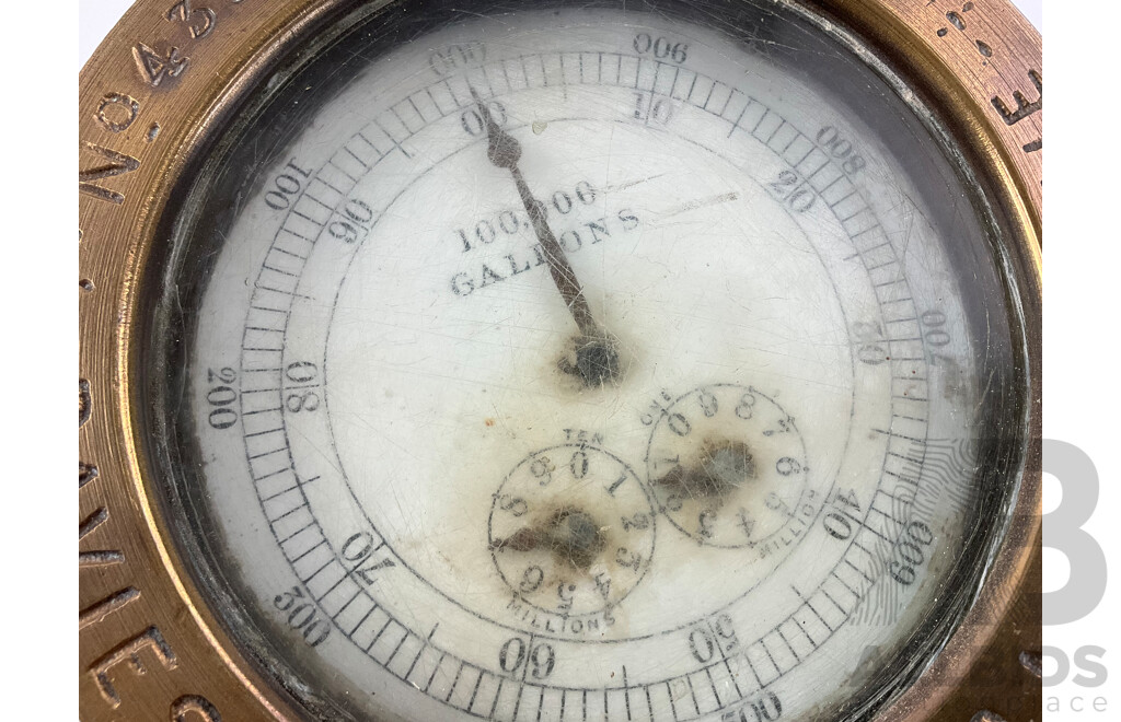 Vintage Brass Davies Shephard & Co Liquid Flow Gauge, Zero to Ten Million Gallons, Made in Australia